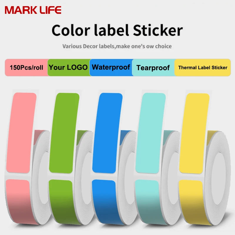 P15/M1 Waterproof Self-Adhesive Thermal Labels Assorted Color Tear Resistant Cable Stick Rolls for Office School Computer Cord