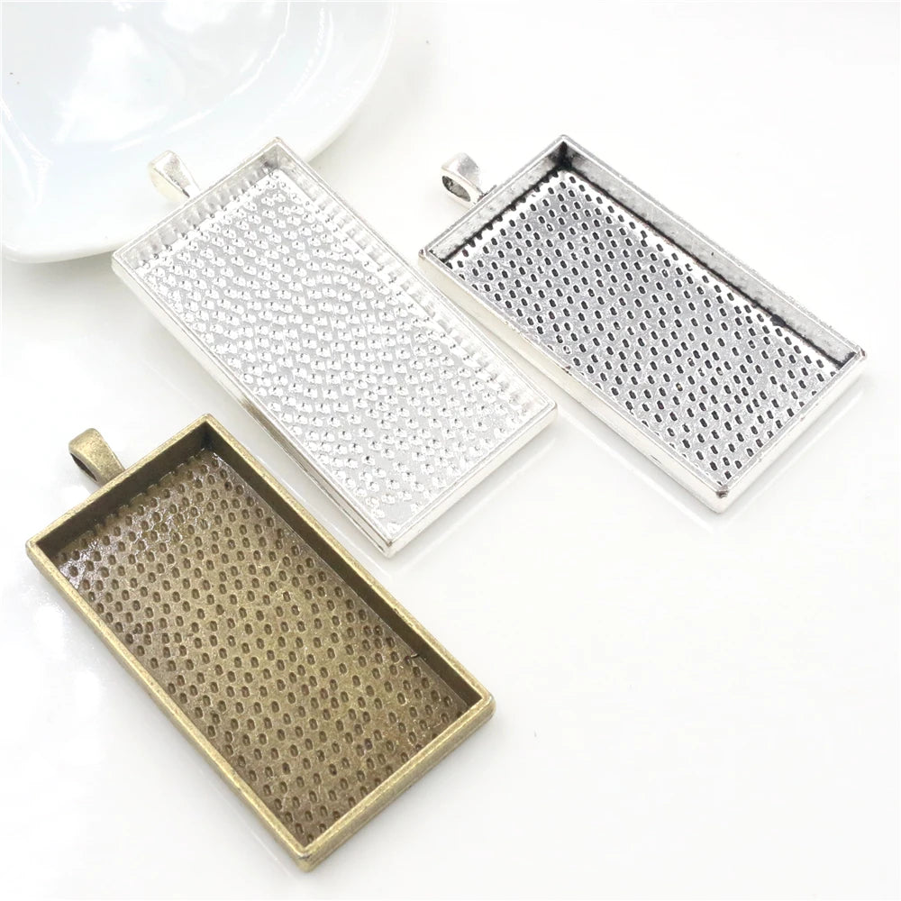 24x48mm Inner Size Rectangle Cabochon Blank Base Setting Pendant Bezel Trays for DIY Jewelry Making Findings Supplies