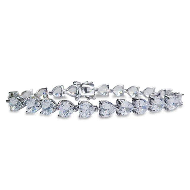 Fashion Jewelry Luxury Bracelet 925 Sterling Silver Heart Tennis Bracelet CZ Heart Bracelet for Woman