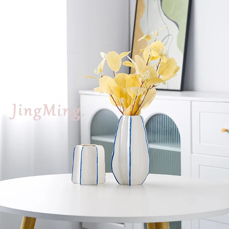 Modern Minimalist White Ceramic Tabletop Vase Creative Hand-Painted Dried Flower Arrangement Soft Entrance Decor for Bedroom