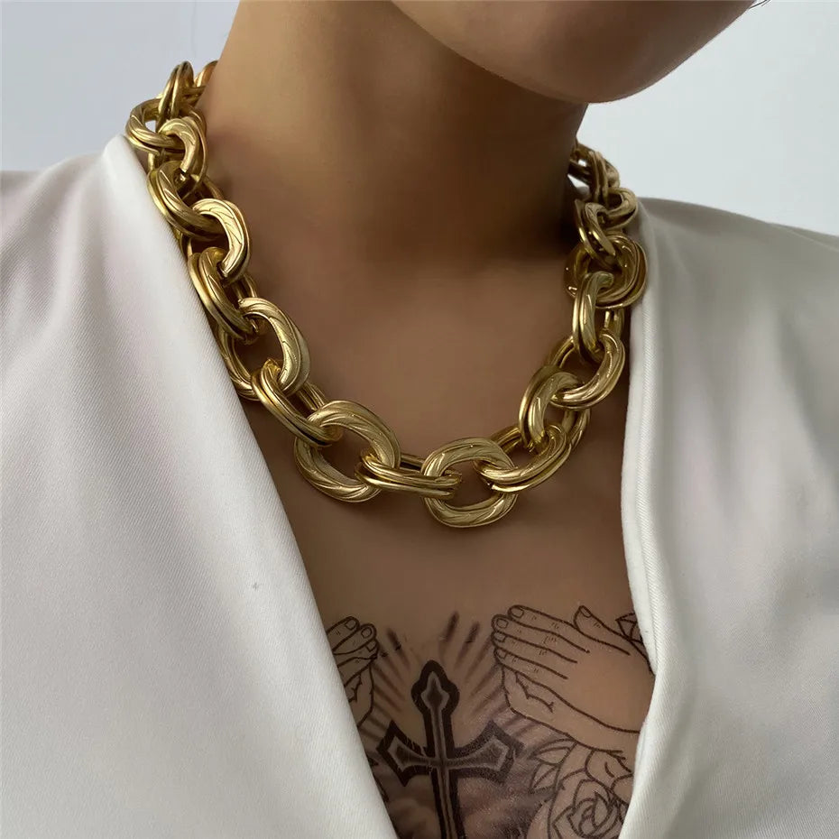 Fashion Gothic Punk Double Layered Chain Choker Necklace  Hip Hop Thick Chunky Cross  Charm Necklace