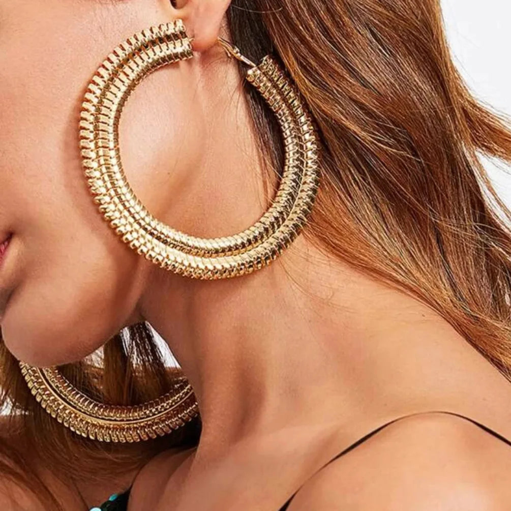 Fashion Women Exaggerated Big Chunky Round Earring Extra Large Hoop Earrings Plating Jewelry Gold Punk CHRISTIAN Gold Plated