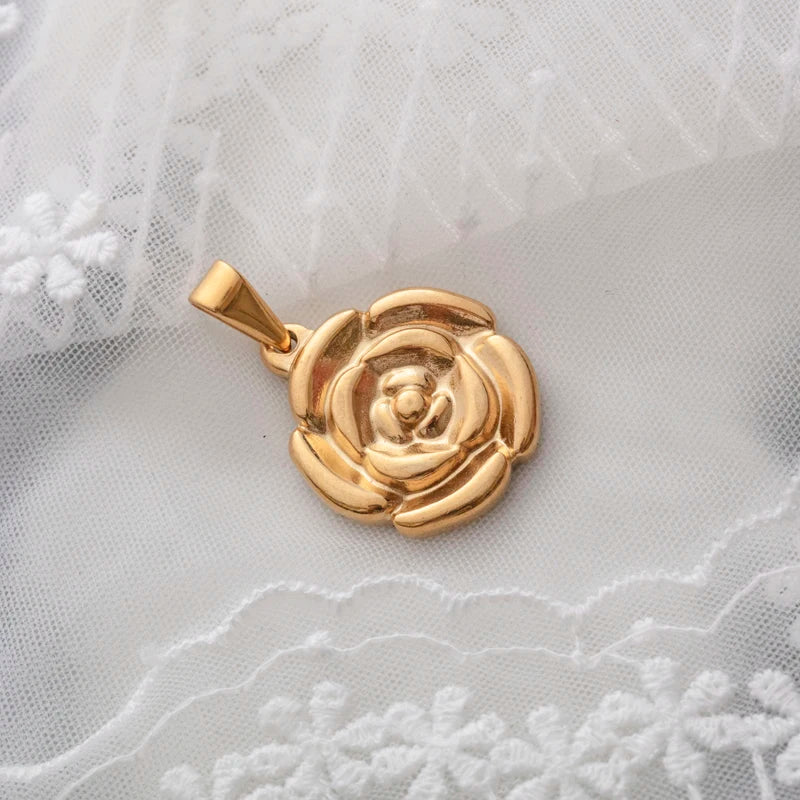 Fashion Stainless Steel Minimalist Women Necklace Jewelry Rose Flower Pendant Gold Jewelry