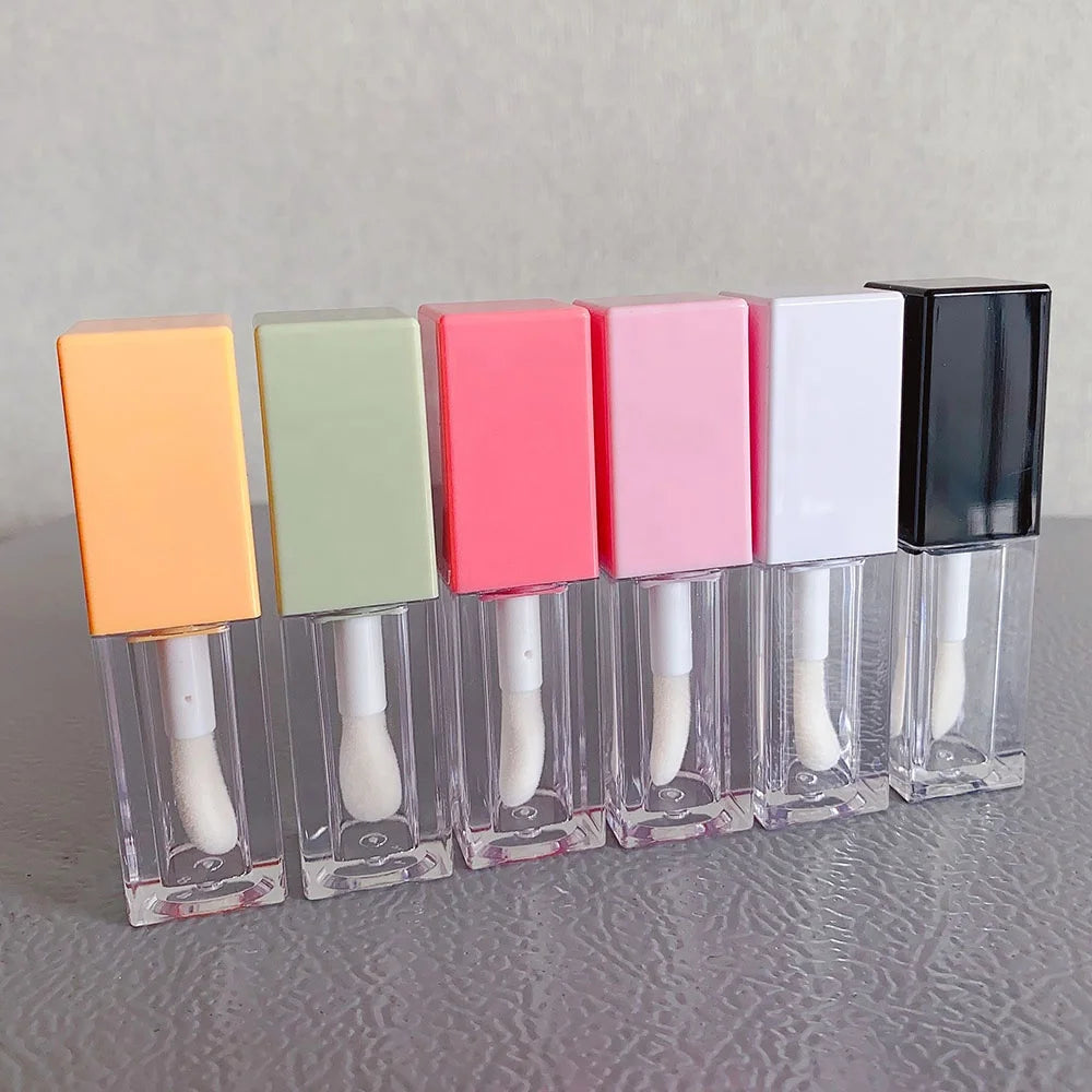 Stock 100pcs 6ml Green Orange Black White Pink Square Big Wand Lip Gloss Conceal Tube Custom Logo Lip Oil Tubes With Brush