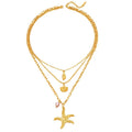 Fashion Vintage Multi-Layer Pearl Starfish Choker Necklace Gold Plated Silver Shell Conch Stainless Steel Women Summer Jewelry