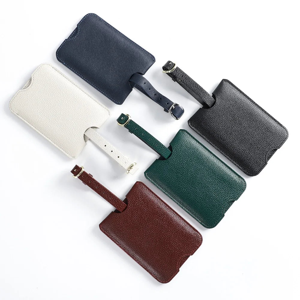 Luxury Custom Logo Genuine Leather Handmade Business Travel Airport Luggage Tag Suitcase Baggage with Privacy Cover Gift
