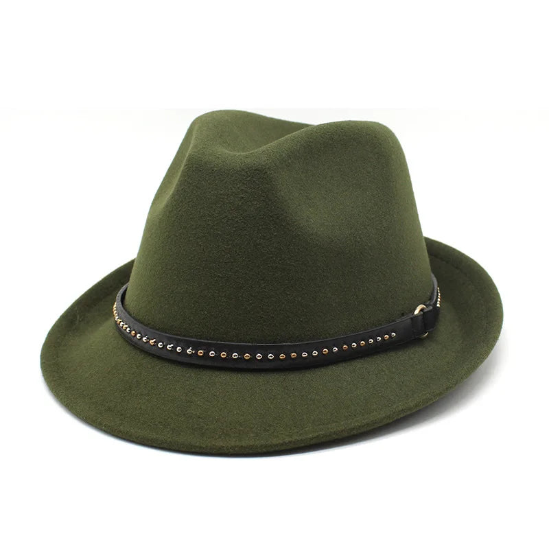 2023 New Autumn Winter Europe America Fedora Hats Men Short Brim Trend Gold Ring Button Felt Hats Fedora Men