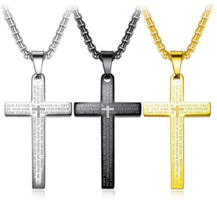 Black Spiritual Stainless Steel Christian Accessories Products Jesus Cross Pendant Necklace Jewelry for Men Woman Girls Boys