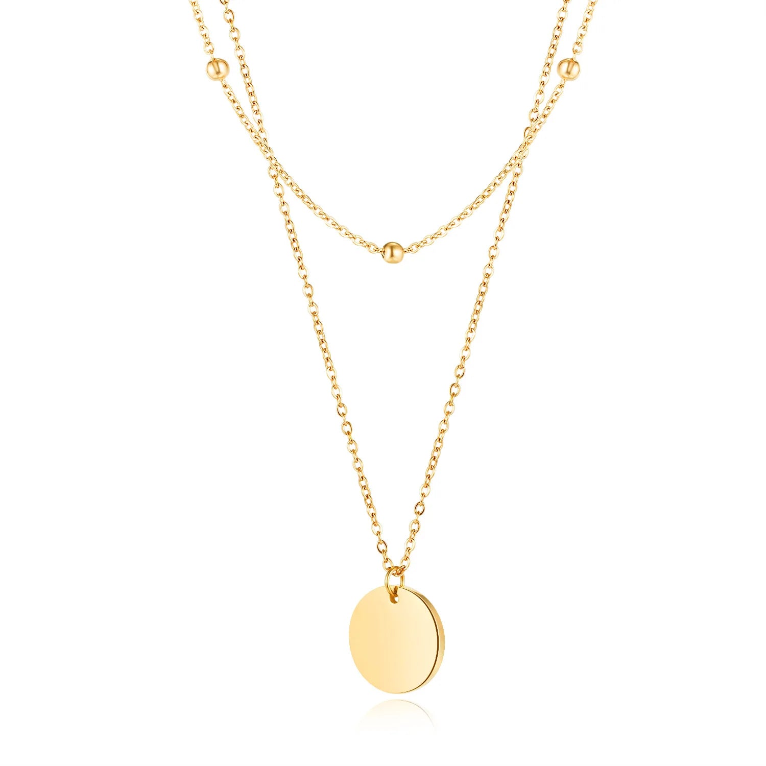 Exquisite Rose Gold Plated Bright Round Brand Pendant Necklace Double-layer Stainless Steel Small Ball Fine Chain Neck Ornament