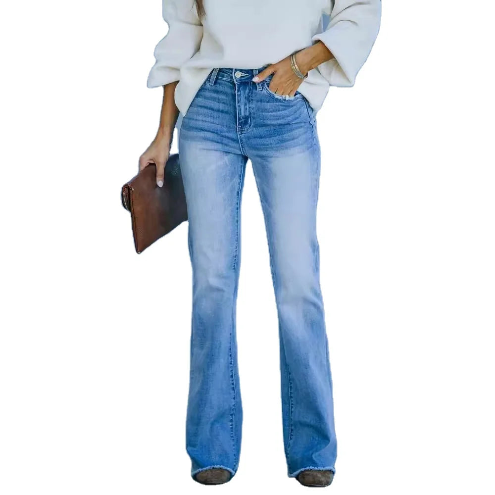 Hot Sell Middle Waist Denim Women Jeans Fashion Bodycon Plus Size Bell Bottom Woman Jeans Pants
