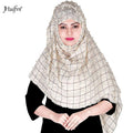 Latest New Design Grid Pom Pom Viscose Cotton Arab Scarf Hijab for Women Checked Long Shawls Stoles