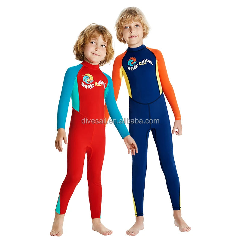 DIVE&SAIL Customized One-Piece Spandex/Nylon UPF50+ UV Protected Boys Swimwear Long Sleeve 0.5mm Thick Anti-Bacterial Swimming