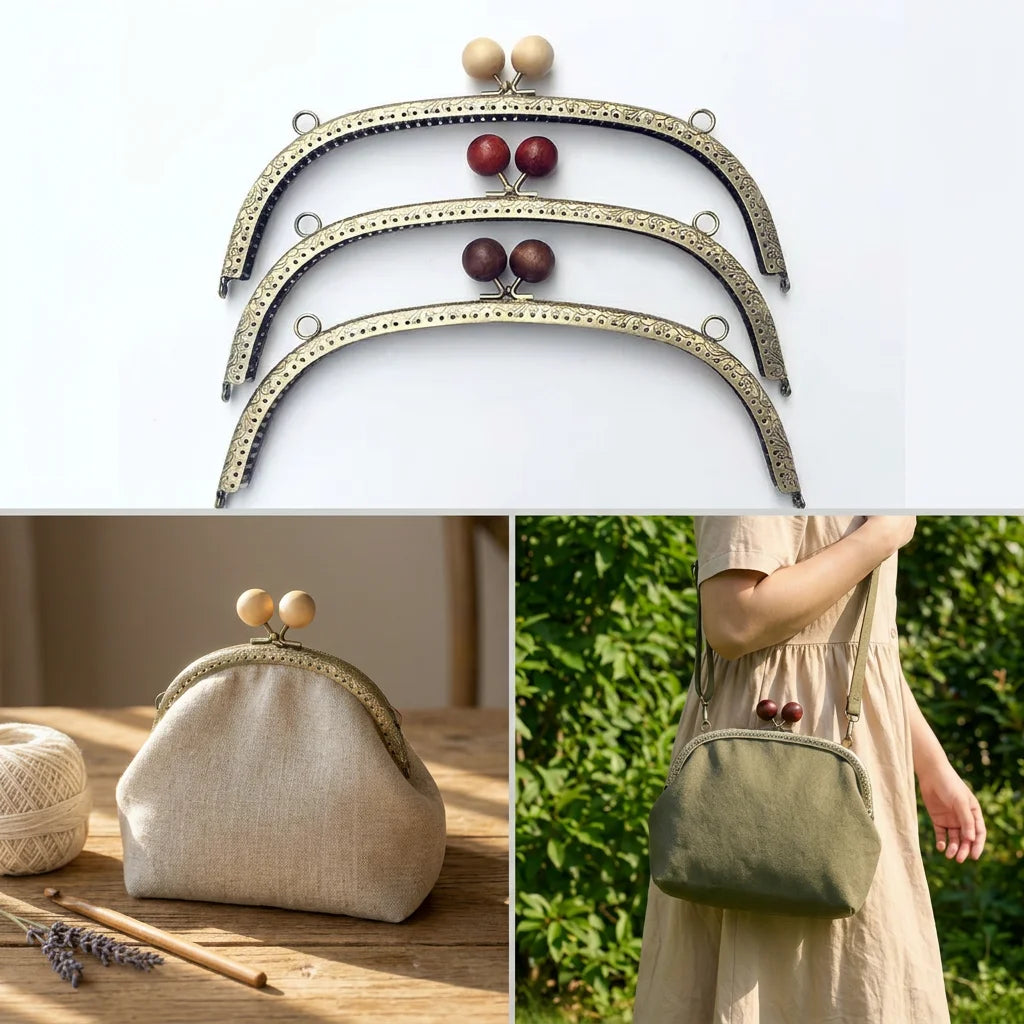 Deepeel MHD071 24.5cm Bag Hardware Accessories Retro Bag Handles Wooden Kiss Clasp Lock Frame Purse Clutch Frame