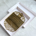 Gold Mirror Acrylic Wedding Invitation Cards with Engraved Logo Embossed Engagement Wording Luxury White Paper Box Decorations