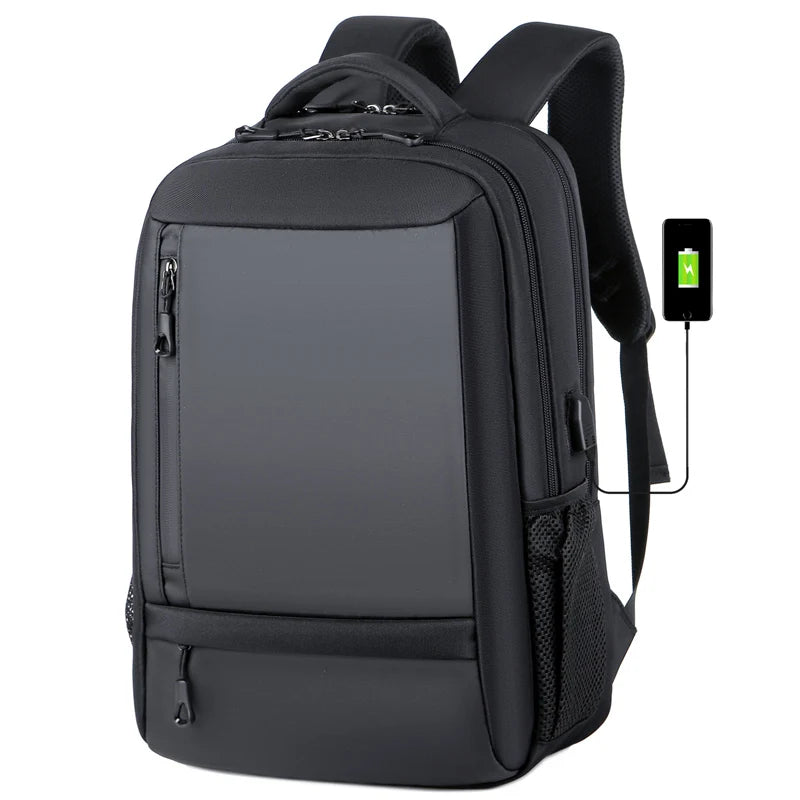 Wholesale 15.6 Inch Casual PU Oxford Material Large Capacity USB Charger Laptop Backpack Custom Logo Waterproof for Business
