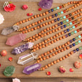 Classic Sandalwood Beads Mala Necklace with Reiki Chakra Healing Crystal Double Point Pendant for Yoga Weddings Parties Gifts