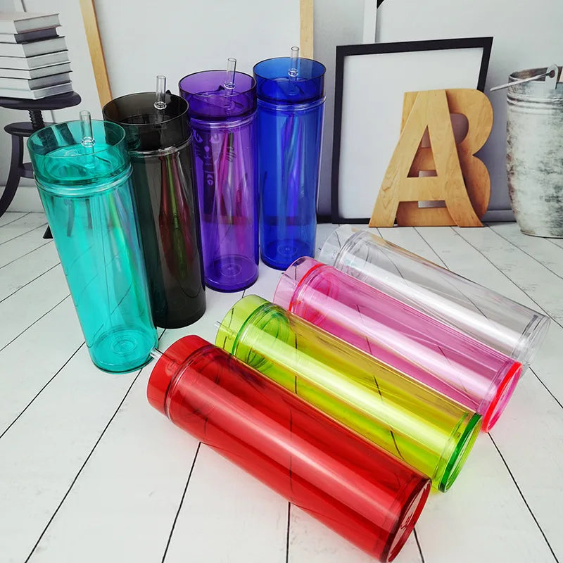mugs wholesale 24oz clear transparent double wall plastic water bottles skinny acrylic tumbler with lid and straw tumbler cups
