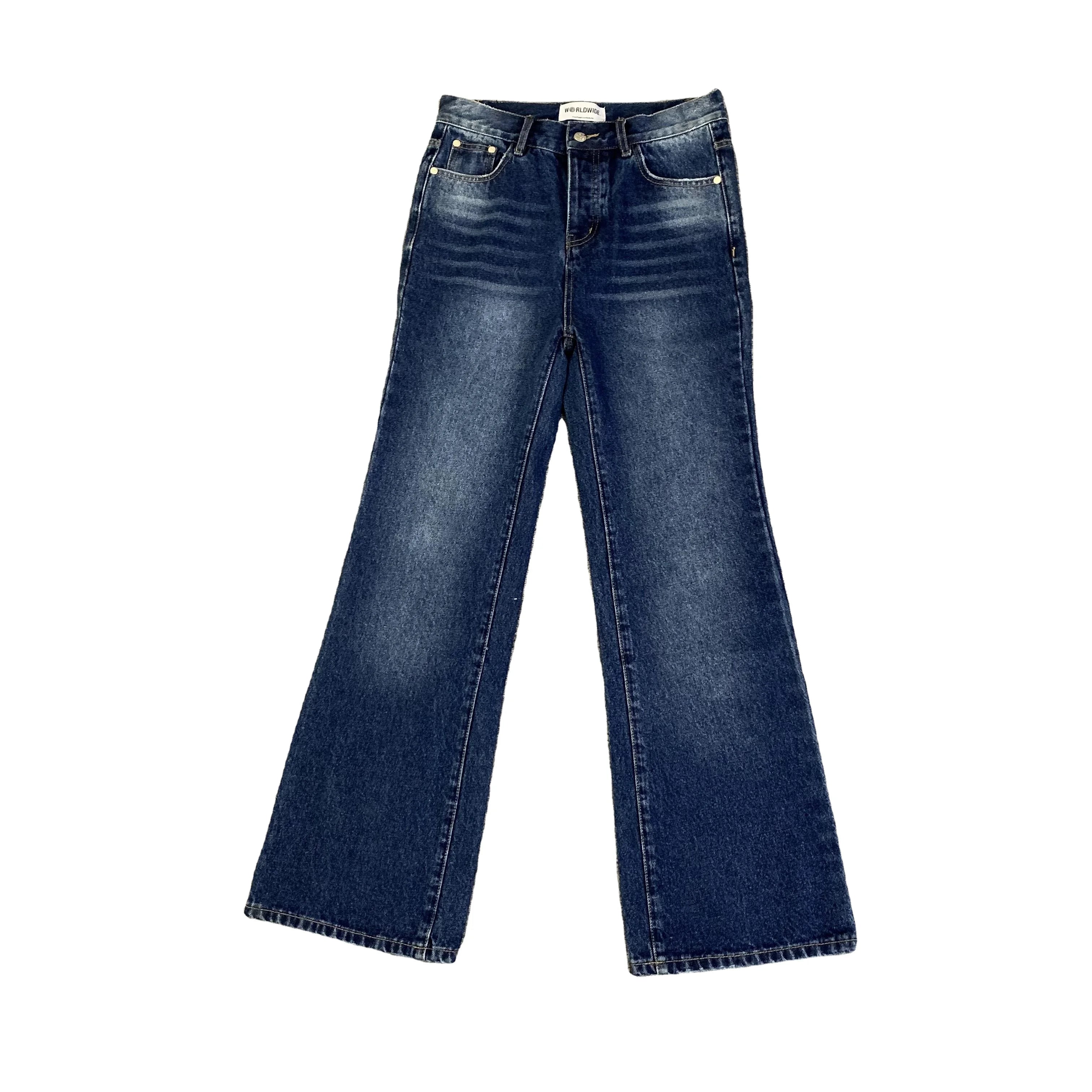 DENIMGUYS Street Wear Men's Fashion Flare Jeans Pants Vintage Washed Stretch Cotton Boot Cut Blue Denim Jeans