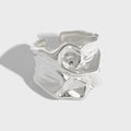 Fold Texture Thick Fine Jewelry S925 Sterling Silver Statement Hammered Open Adjustable Ring for Women