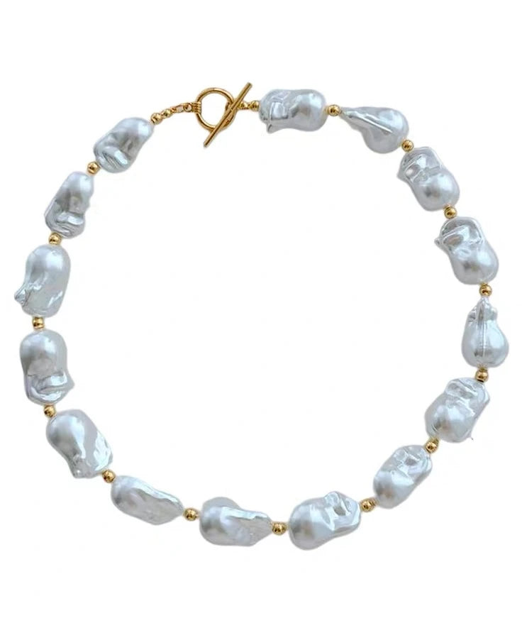 Irregular Baroque Imitation Pearl Beaded Trendy Gold Plated Necklace for Women's Sweater Chain Exaggerated Accessories