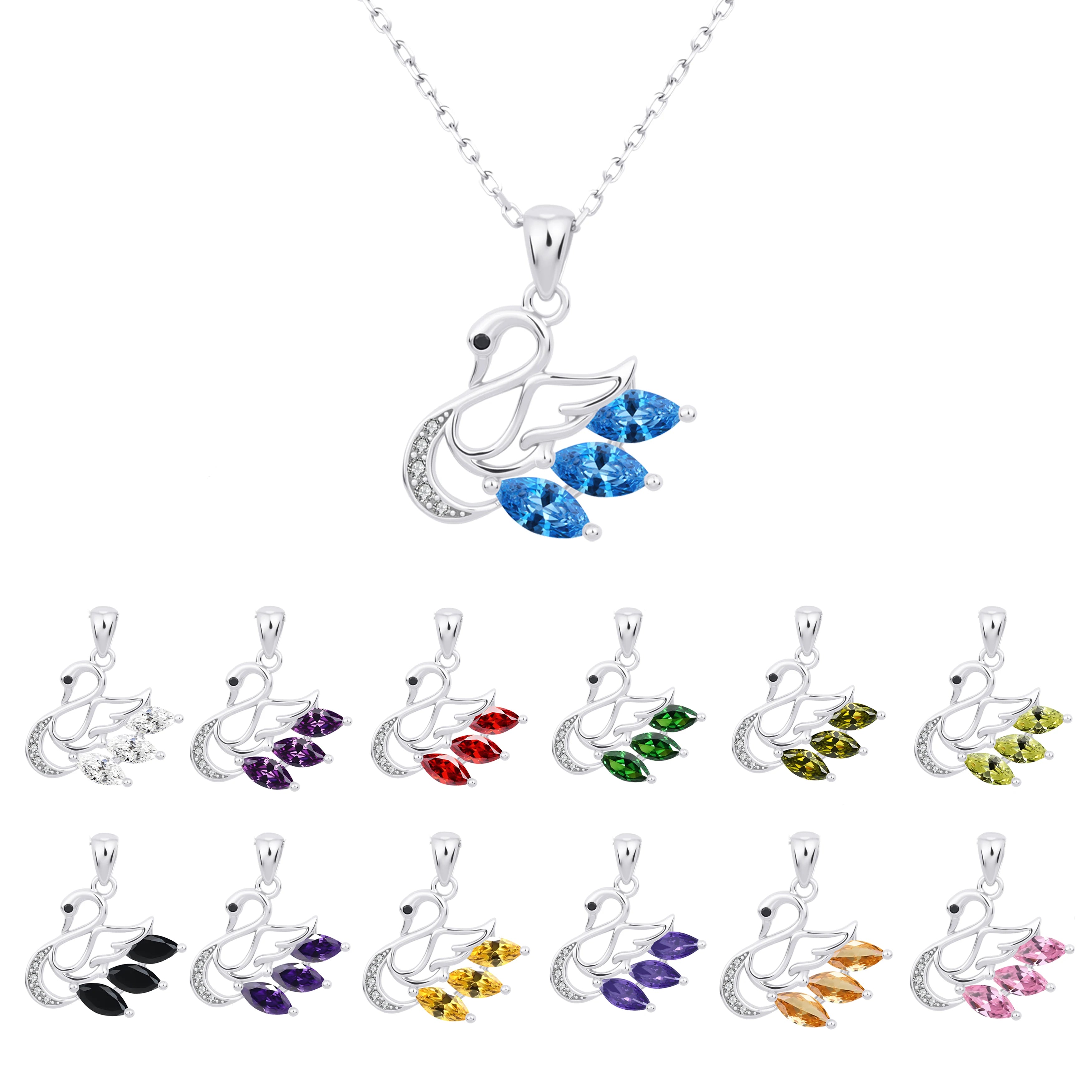 Hot Selling 925 Sterling Silver 12 Month Birthstone 5A Zircon Cute Animal Swan Pendant Jewelry for Women.