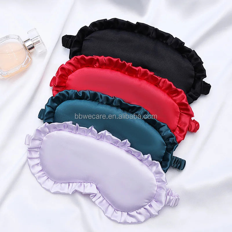 Custom Logo Comfortable Sleeping Eye Mask Soft Satin Eye Mask With Ruffles MegaBDM