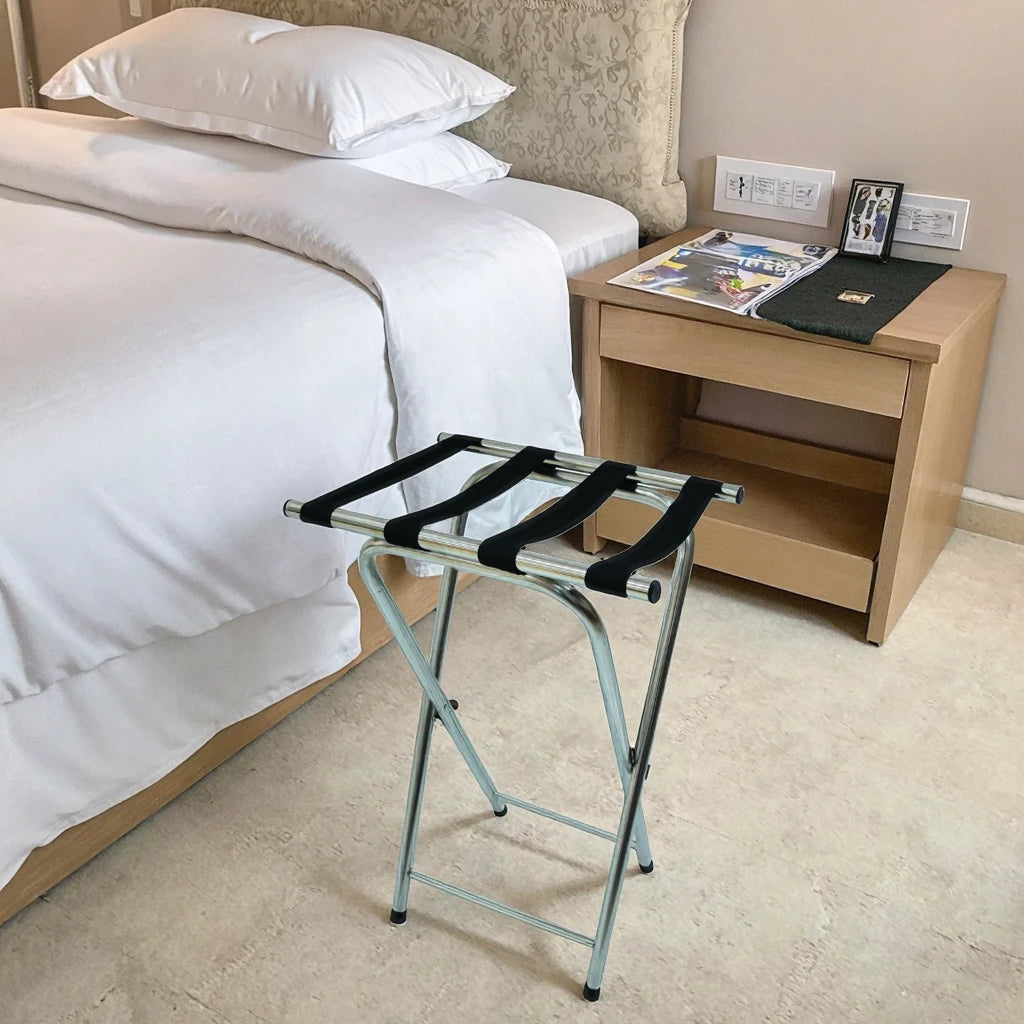 4 Ropes Wholesale Folding Stainless Steel Original Color Luggage Rack Suitcase Stand 50-100kg Capacity 0.8mm Thick for Hotel