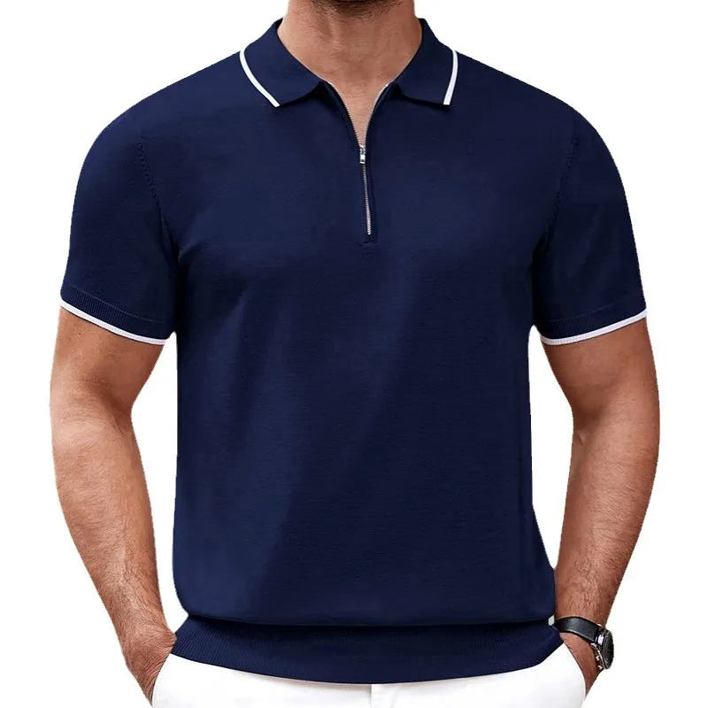 RNSHANGER Men's Summer Casual Knitted Polo Shirts Formal BusinessTurn Down Collar Solid Short Sleeve Breathable Male Polo Shirts