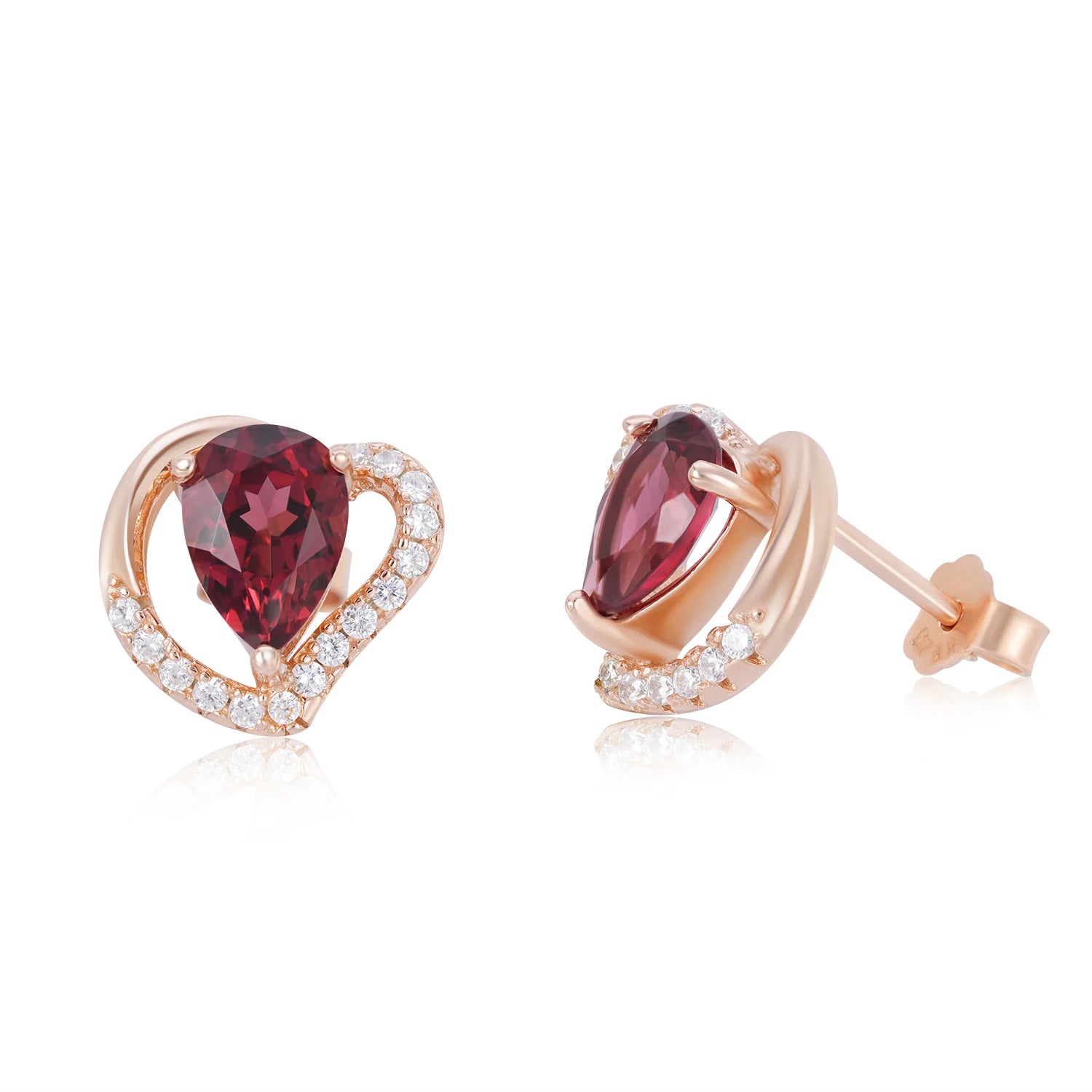 YBO Women's Fashion Rose Gold Plated Pyrope Earrings Trendy Water Drop Natural Stone Studs for Parties