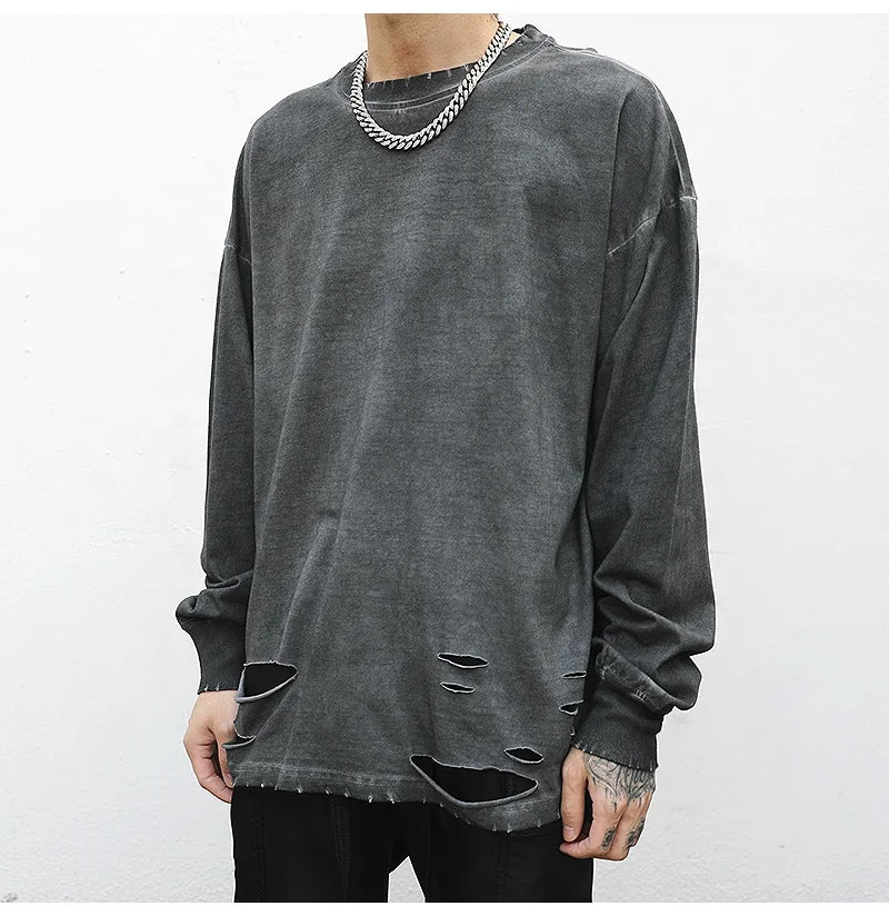 Tshirt Custom Men Streetwear Vintage Washed Stock Dropshipping Oversize Long Tshirt