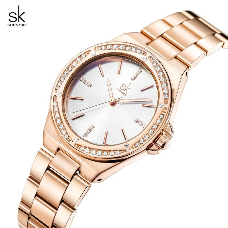 SK Diamond CZ Wrist Watches Vacuum Rose Gold Plating Christmas Gifts Miyota Japanese Movement With Gift Box