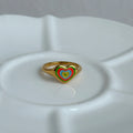 2024 Dazan Summer New Ins Trendy 18k Pvd Gold Plated Stainless Steel Cute OOTD Love Heart Colorful Dripping Glue Ring for Women