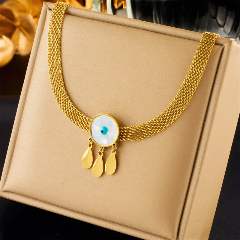 Nabest Stainless Steel Shell Evil Eyes Necklace Women Punk Jewelry Waterproof Gold Plated Nets Chain Clavicle Choker