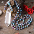 Long Mala Necklace  Imperial Jasper Round Beads Healing Crystal Double Point Pendant Necklaces Gifts