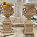 Garden Stone Furniture Natural Beige Marble Flowerpots Large Stone Urn Planters for Sale