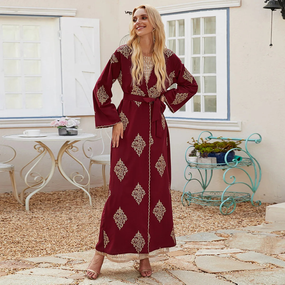 Middle East Muslim Women's Clothing Gold Embroidered Turkish Women's Cardigan Robe Robe Arab Dresses
