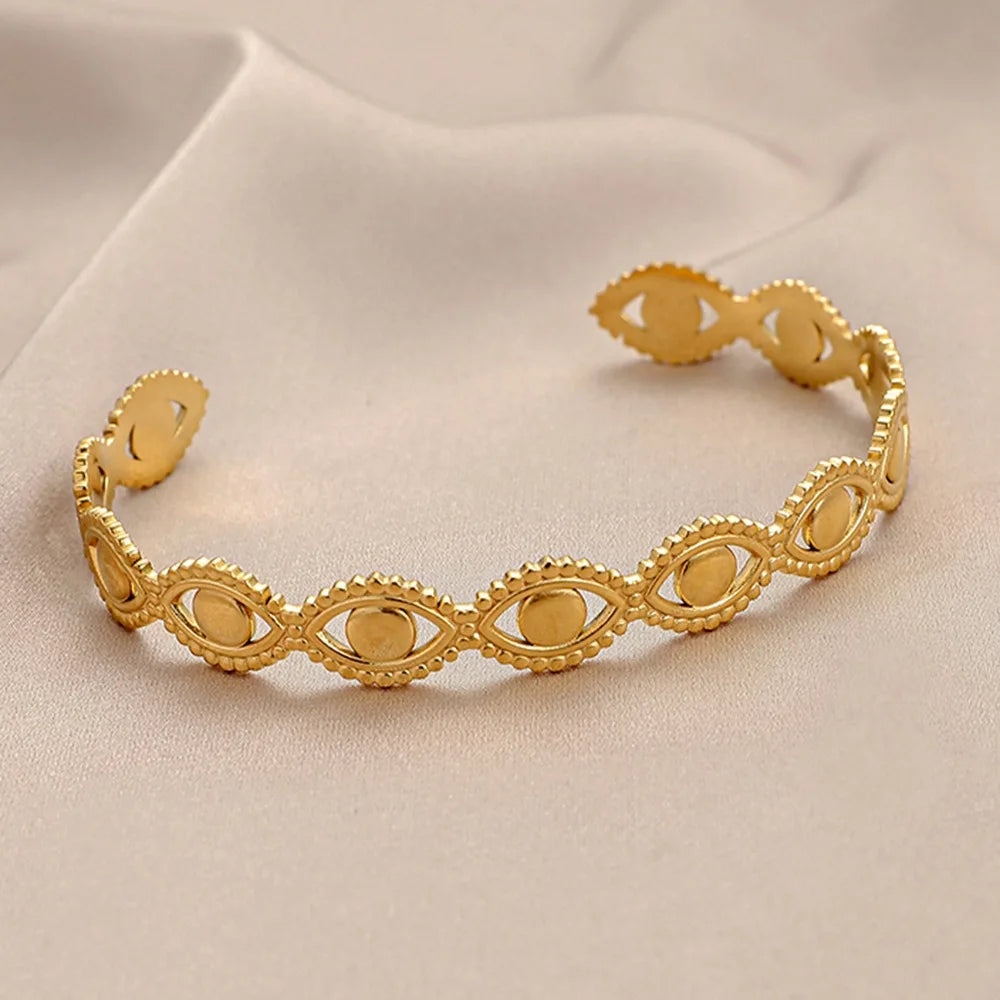 Trend Creative Eye Shape Open Titanium Steel Bracelet Waterproof Stainless Steel Plated 18k Gold Temperament Bracelet Jewelry