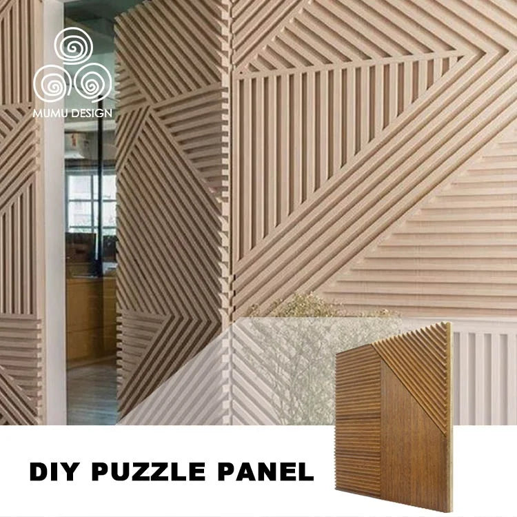 MUMU 3D Art Contemporary Decor Seamless Divide Space Living Room Bedroom Background Solid Wood Wall Panel