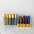 Wholesale 10ml Morandi Color Scheme Matte Essential Oil Glass Bottle with Shiny Gold Cap and Gemstone Roller