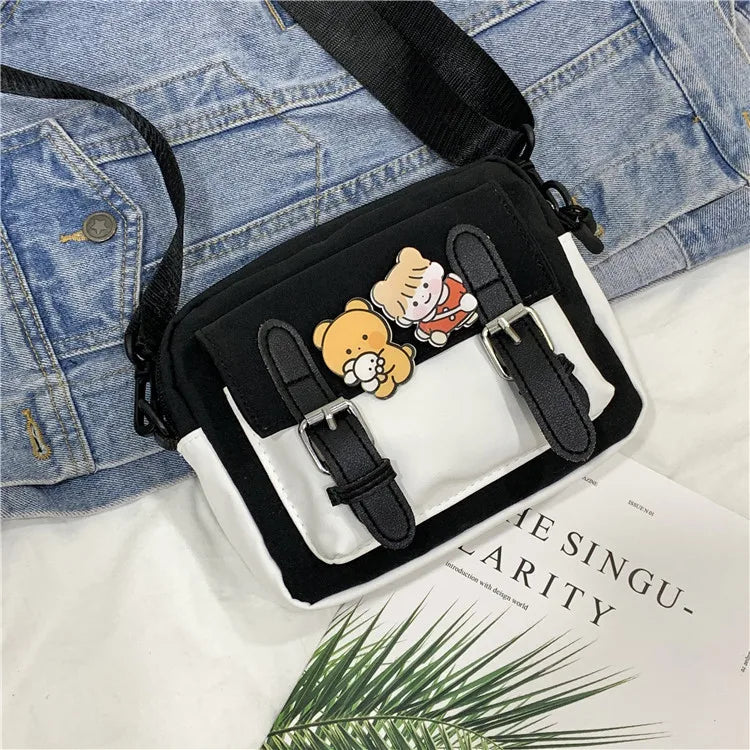 Japanese Korean Style Geometric Fashion Nylon Crossbody/Sling Small Cute Vintage Lady Dress Side Bag Unisex Winter All Seasons