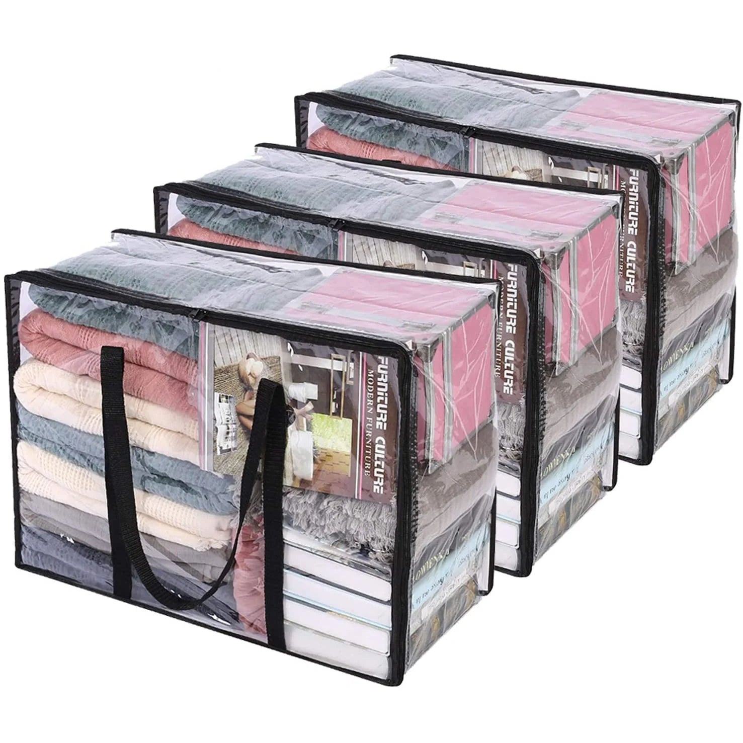 PVC Clear Clothes Storage Bag Organizer Transparent Moving Totes with Reinforced Handle Sturdy Zipper for Comforter Blanket
