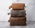 Wholesale Custom Logo Black Large Travel Genuine Leather Toiletry Bag for Men Women