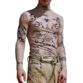 OEM Long Sleeve Semi-sheer Skin High Neck Mesh Allover Graphic Print T-shirt Men