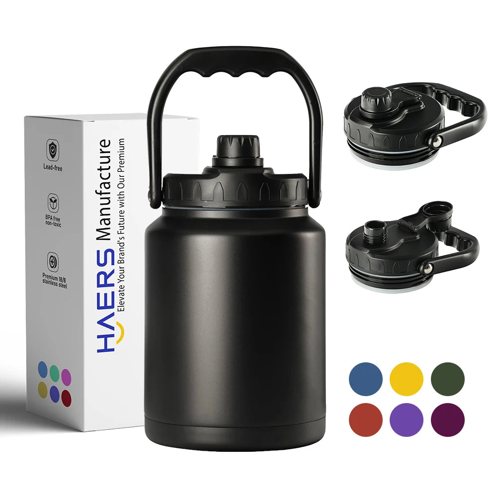 Haers 1 Gallon Stainless Steel Beer Growler Leak Proof Bottles Double Wall Insulated Jugs With Water Holding Lid and Handle