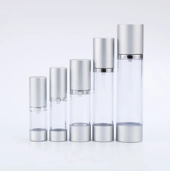 OEM Plastic AS Empty Cosmetic Packing Container Serum Lotion Gold Sliver clear Frosted 15ml 30ml 50ml Airless Pump Bottle