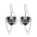 Gothic Fine Jewelry 925 Sterling Silver Black Sunflower Heart Drop Hook Earrings for Women