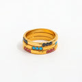 Joolim High-End 18K Gold Plated Stainless Steel Ring Black Red Turquoise 3 Zirconia Interval Surround Trendy Engagement Party