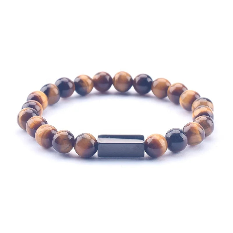 2022 New Design Customized Name Jewelry Black Plated Stainless Steel Metal Charm Custom Gemstone Natural tiger Eye logo Bracelet