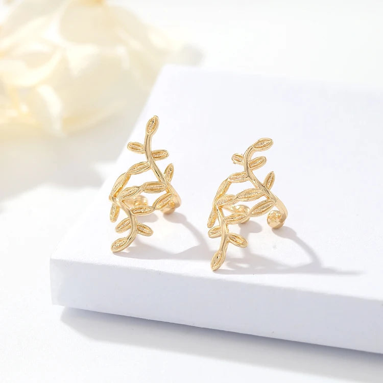 Wholesale Brass 14K Gold Plated Leaf Shaped Jewelry Ear Clips Fashion Women's Ear Cuff Earrings