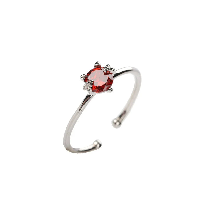 925 Sterling Silver Cat Ring Female Opening Sweet Lovely Mori Student Ring Japanese and Korean Red Ring